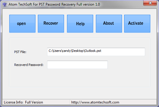 Atom TechSoft PST Password Recovery 1.0 full