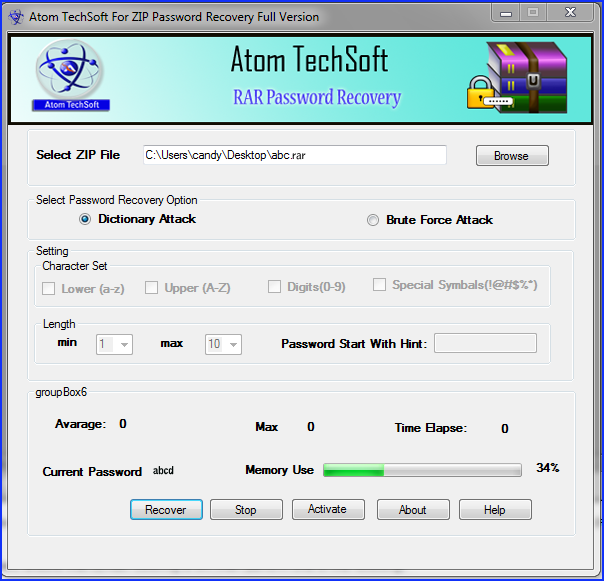 atom techsoft rar file password recovery