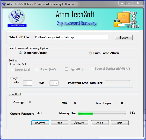 Windows 8 Atom Tech Soft ZIP Password Recovery full